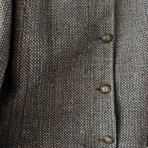 Vintage 90s Silk Cropped Blazer Jacket Fringe Collar Boxy Grandma Chic Large - Picture 4 of 7